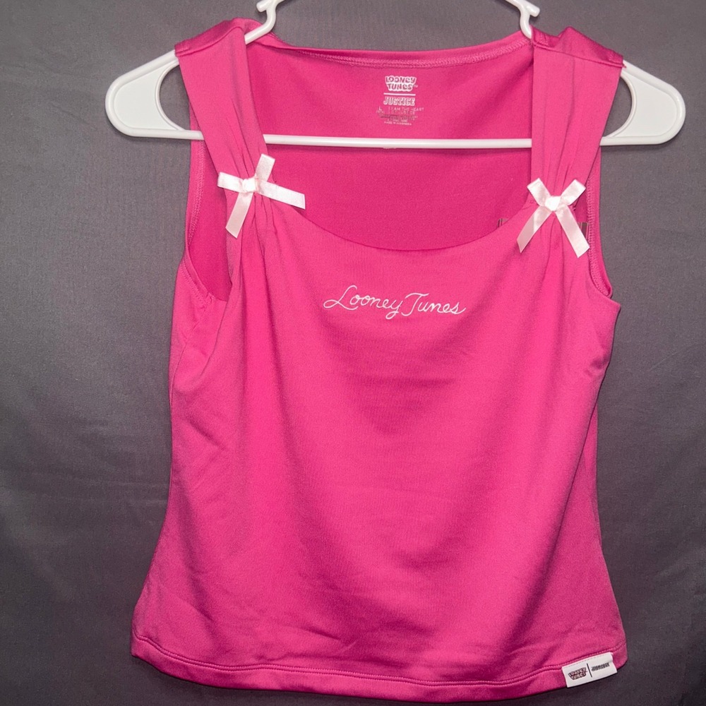 Justice Looney Tunes Girls Pink Bow Detail Tank Top Size L 12/14 NWT